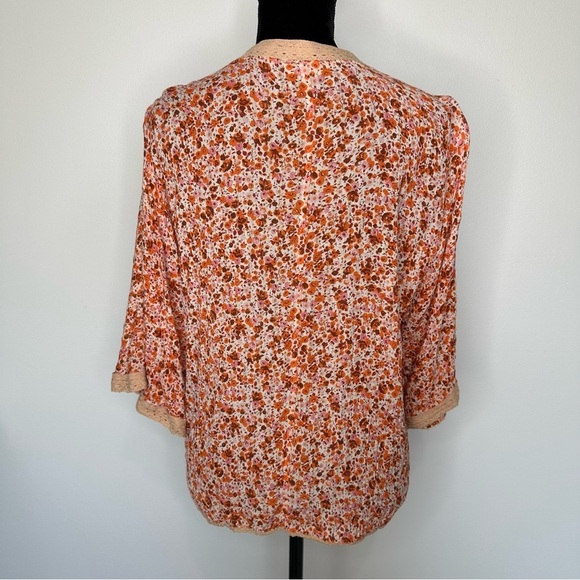 Ditsy Floral Kimono Lace Trim Orange OS - Picture 3 of 9